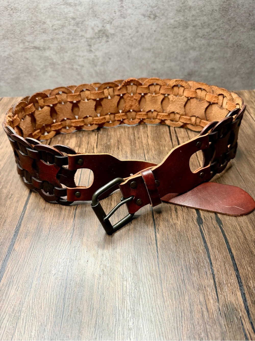 Boho Western Braided Wide Chocolate Brown Leather Chunky Belt medium